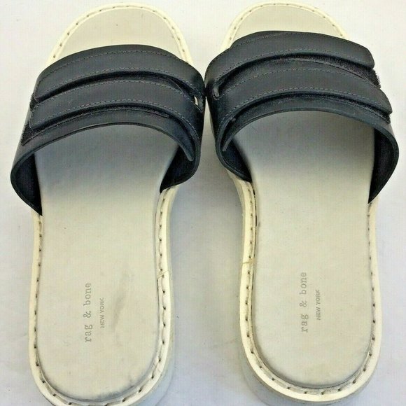 Rag & Bone Seldon Leather Sandal Slide blk wht Sz6 - Picture 3 of 9